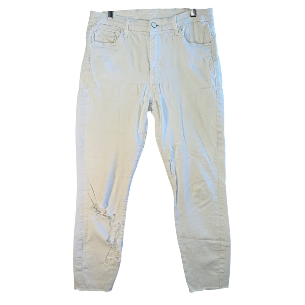 Mother High Waisted Looker Ankle Fray‎ White Distressed Skinny Jeans 29 READ